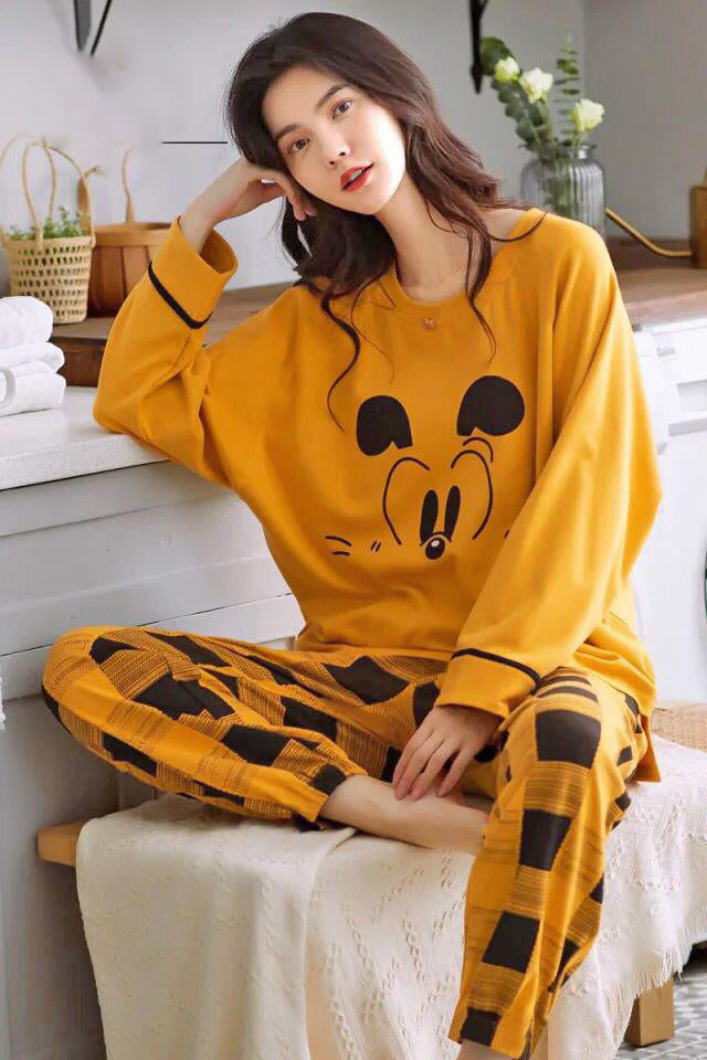 SOFT COTTON PJ SET NEW MICKEY EYE - MUSTARD