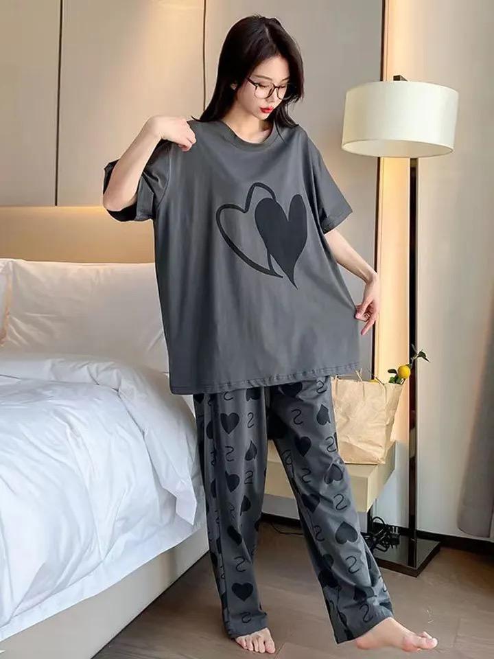 SR-HEARTS PRINTED NIGHT SUIT - GREY