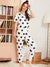 HN-BLACK AND WHITE DOTED HALF SLEEVES PRINTED NIGHT SUIT