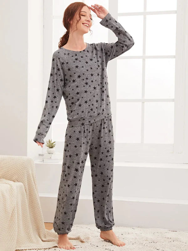 HN-CHARCOAL STAR PRINTED NIGHT SUIT