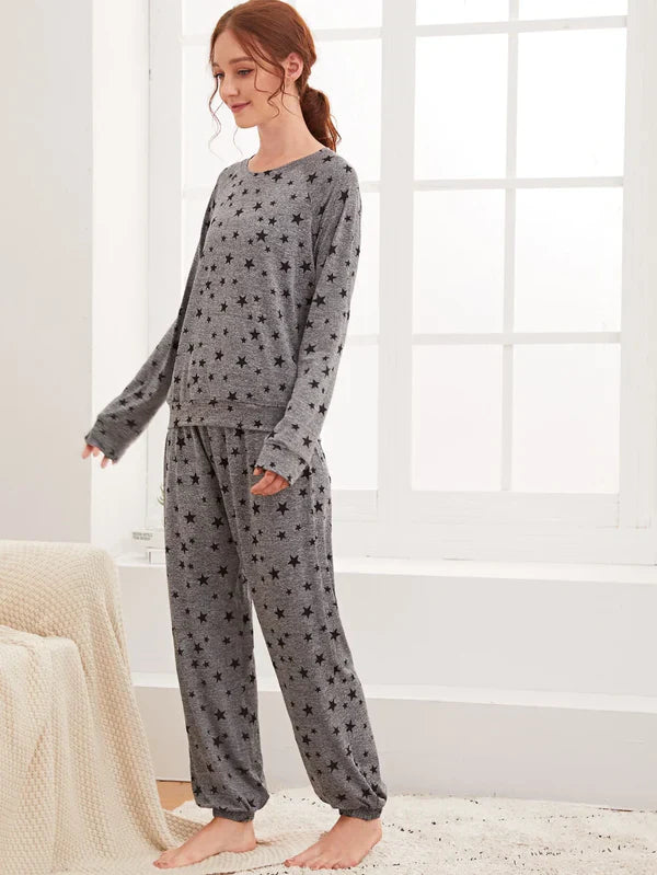 HN-CHARCOAL STAR PRINTED NIGHT SUIT