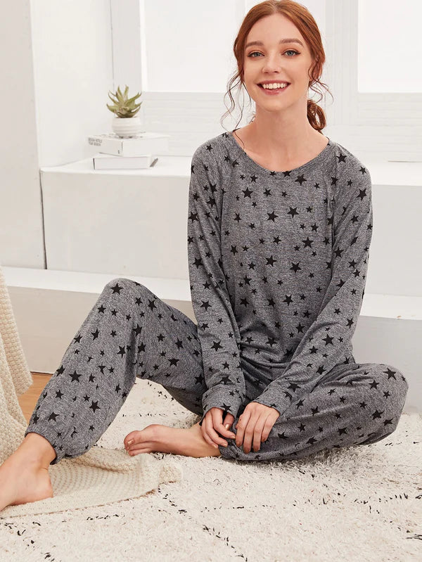 HN-CHARCOAL STAR PRINTED NIGHT SUIT