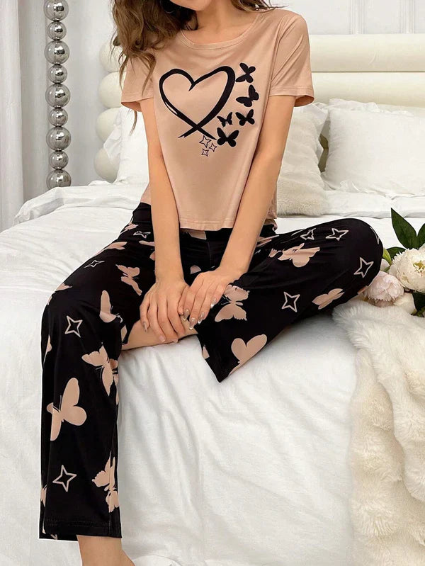 HN-HEARTS AND BUTTERFLY PRINTED NIGHT SUIT