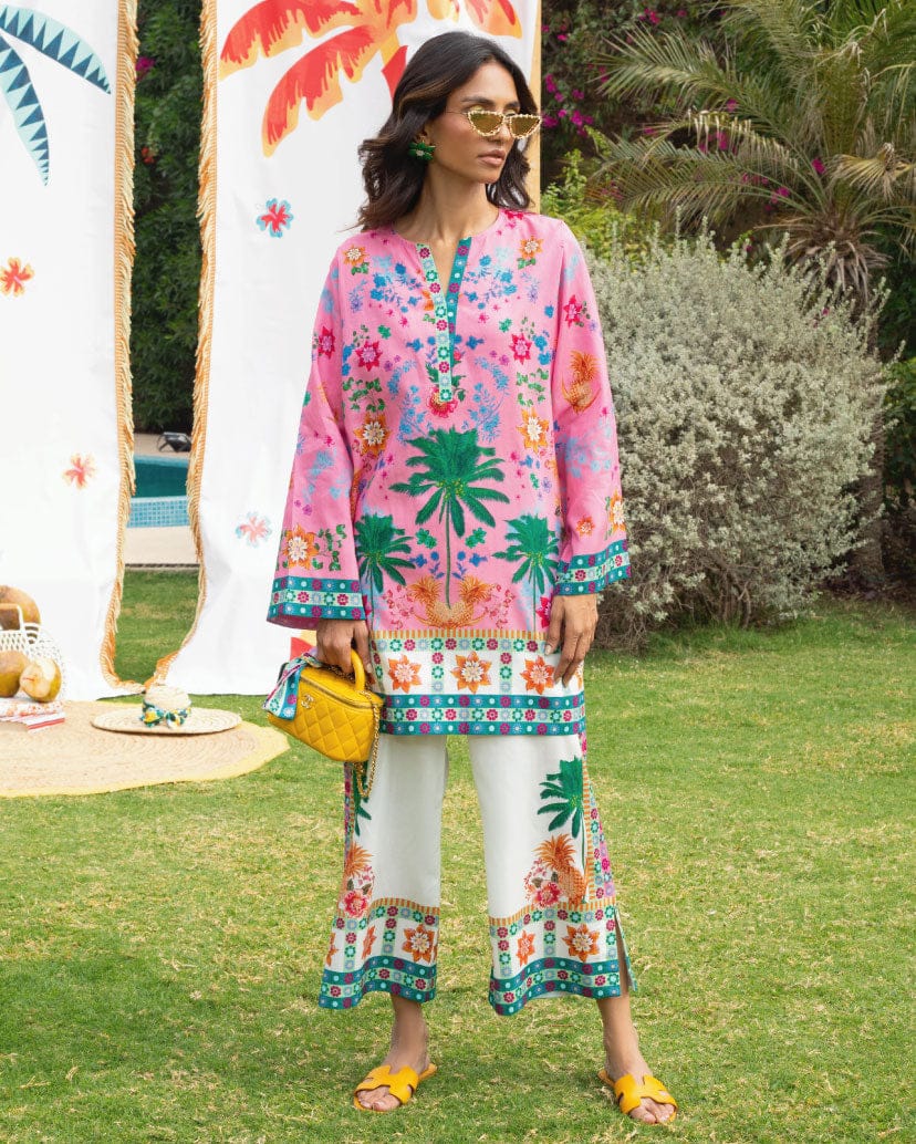 Palm Print Summer Suit with Embroidered Details