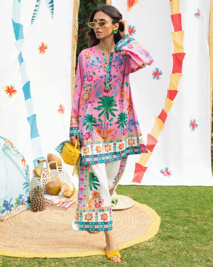 Palm Print Summer Suit with Embroidered Details