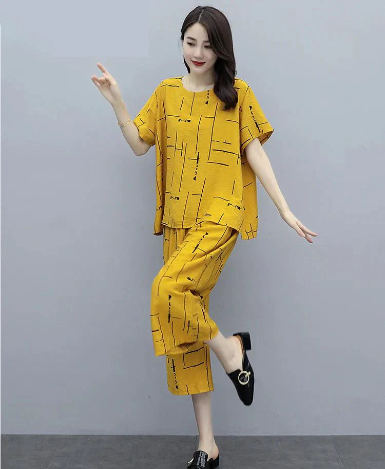 HN-YELLOW CAPRI PRINTED NIGHT SUIT