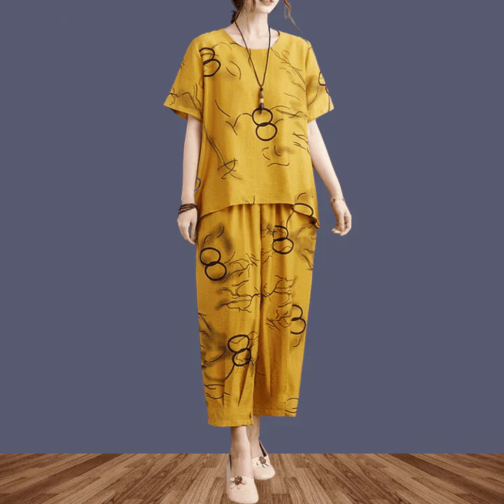 HN-YELLOW RING CAPRI PRINTED NIGHT SUIT