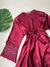 Burgundy Guipure Detailed 6-Piece Satin Nightgown Dressing Gown Set