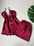 Burgundy Guipure Detailed 6-Piece Satin Nightgown Dressing Gown Set