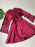 Burgundy Guipure Detailed 6-Piece Satin Nightgown Dressing Gown Set